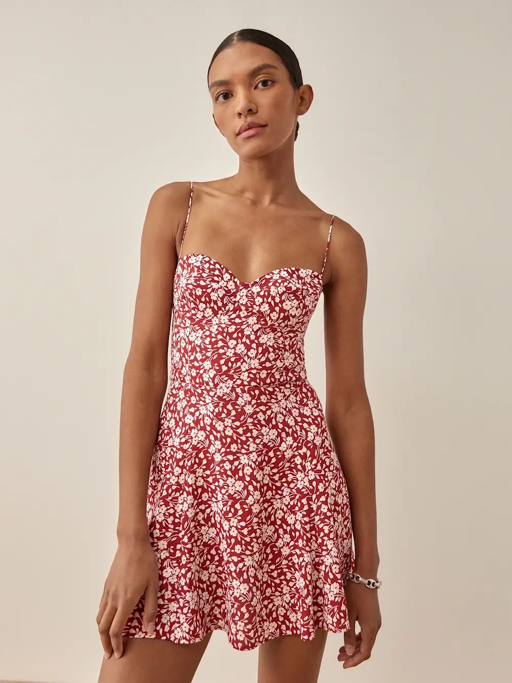 Reformation Red and White Floral Mini Dress